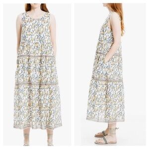 Max Studio Floral Tiered Maxi Dress‎ Women Large White Yellow Cotton Cottagecore